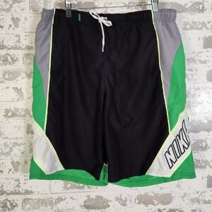 Nike Mens Swim Trunks Shorts Large Black Green Colorblock Retro Activewear Beach